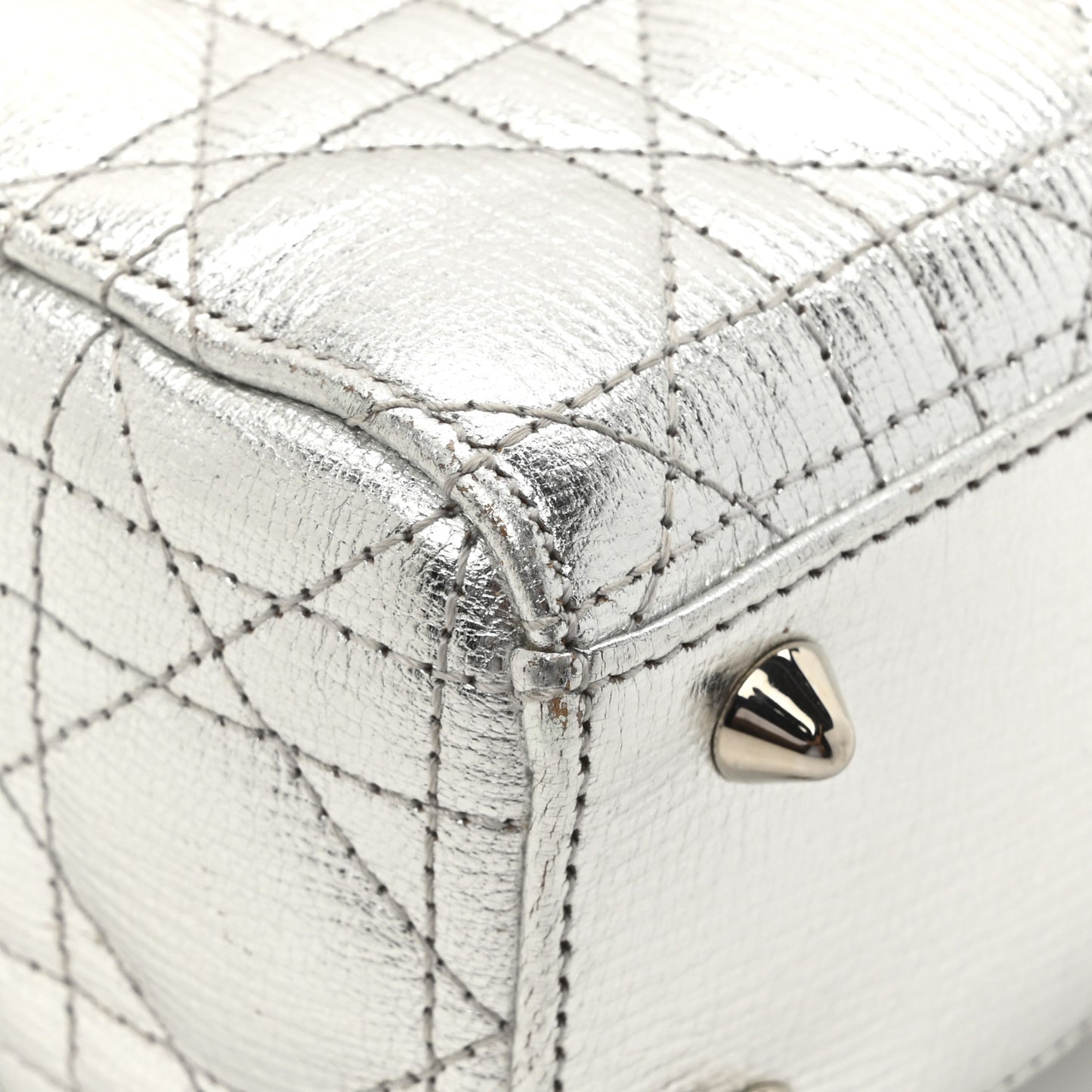 Metallic Grained Calfskin Cannage Small Lucky Badges My Lady Dior Silver