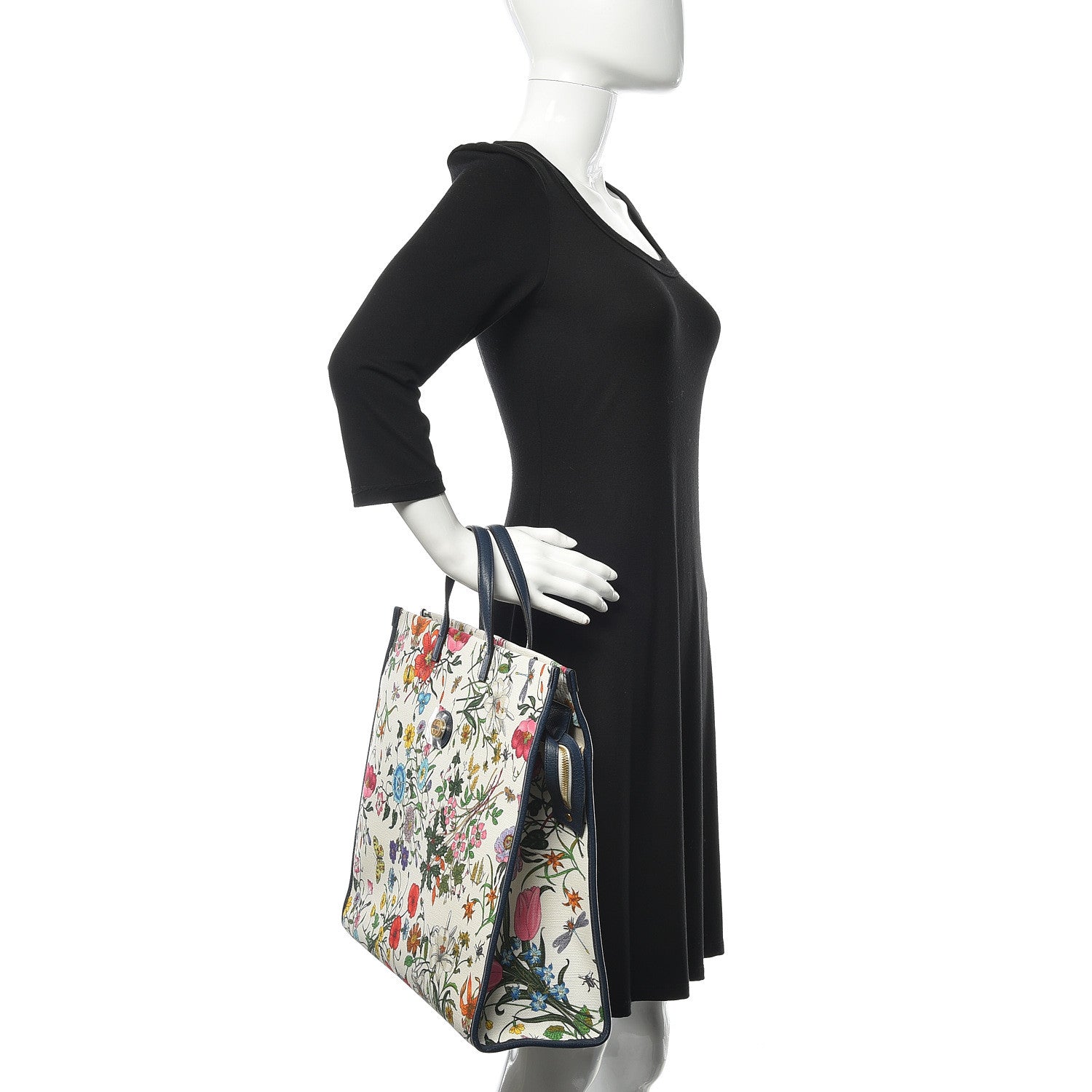 Gucci Canvas Large Flora Tote Navy Multicolor 2 of 11