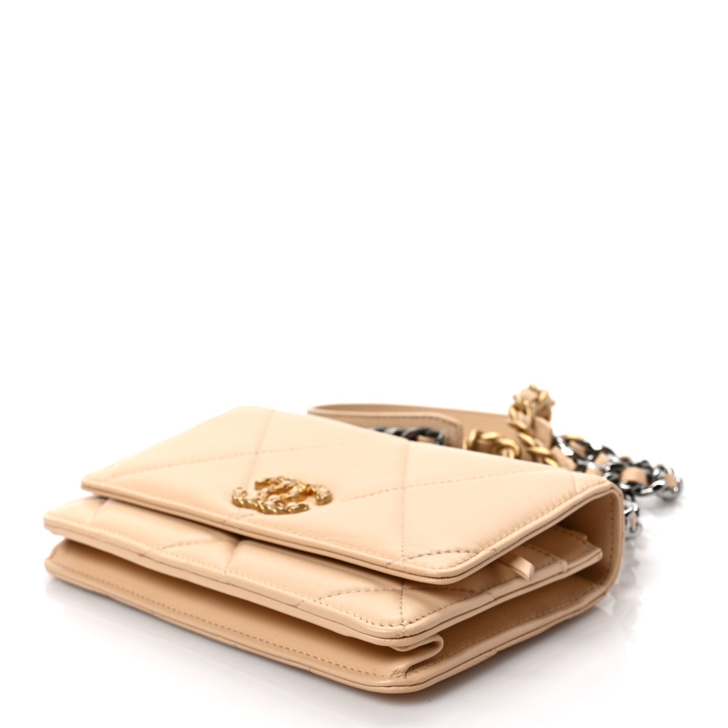 Chanel Lambskin Quilted Chanel 19 Wallet On Chain WOC Beige 4 of 9