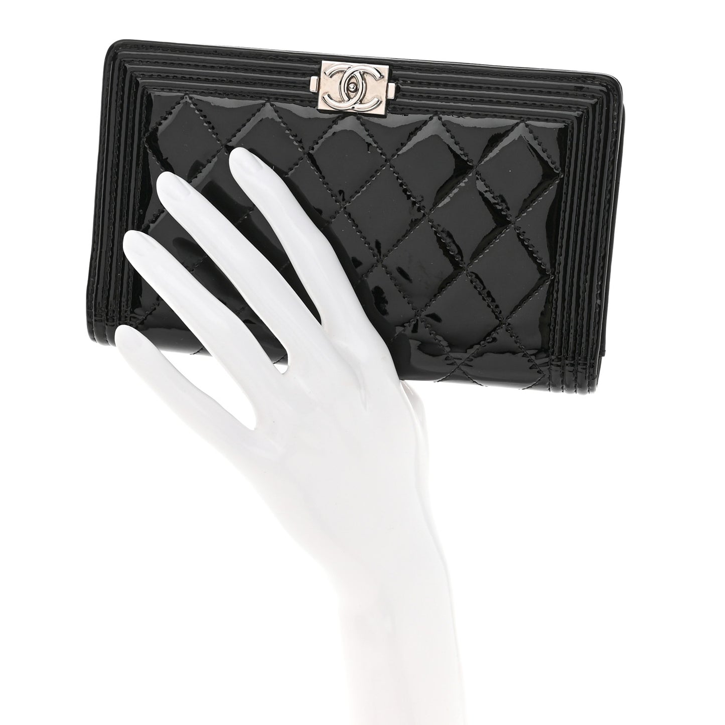 Patent Calfskin Quilted Boy Yen Wallet Black