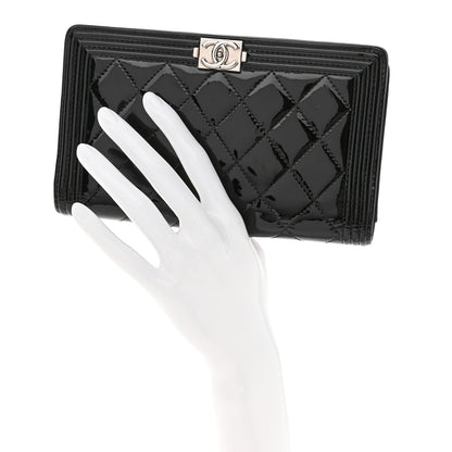 Chanel Patent Calfskin Quilted Boy Yen Wallet Black 2 of 9