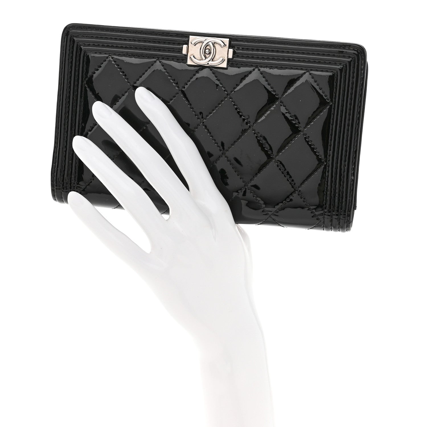 Chanel Patent Calfskin Quilted Boy Yen Wallet Black 3 of 9
