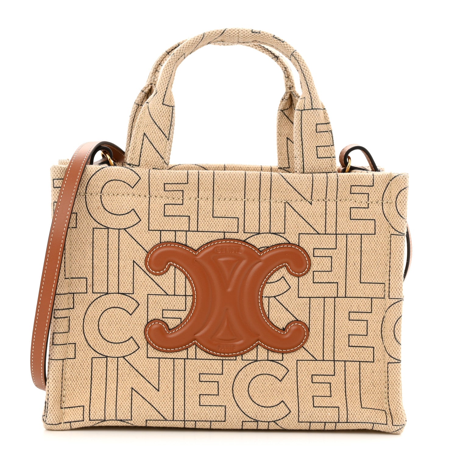 Celine Canvas Calfskin All Over Print Small Cabas Thais Natural Tan 1 of 10