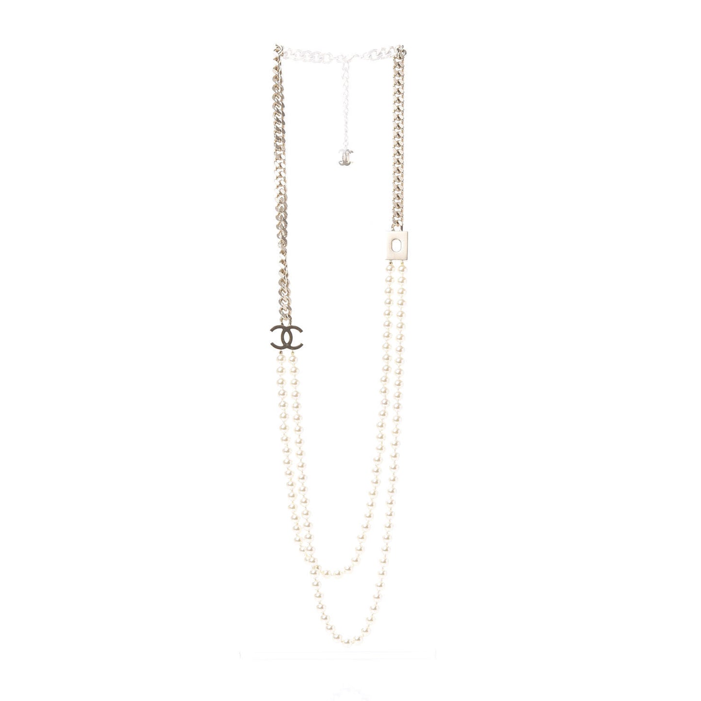Pearl Chain CC Long Necklace Gold