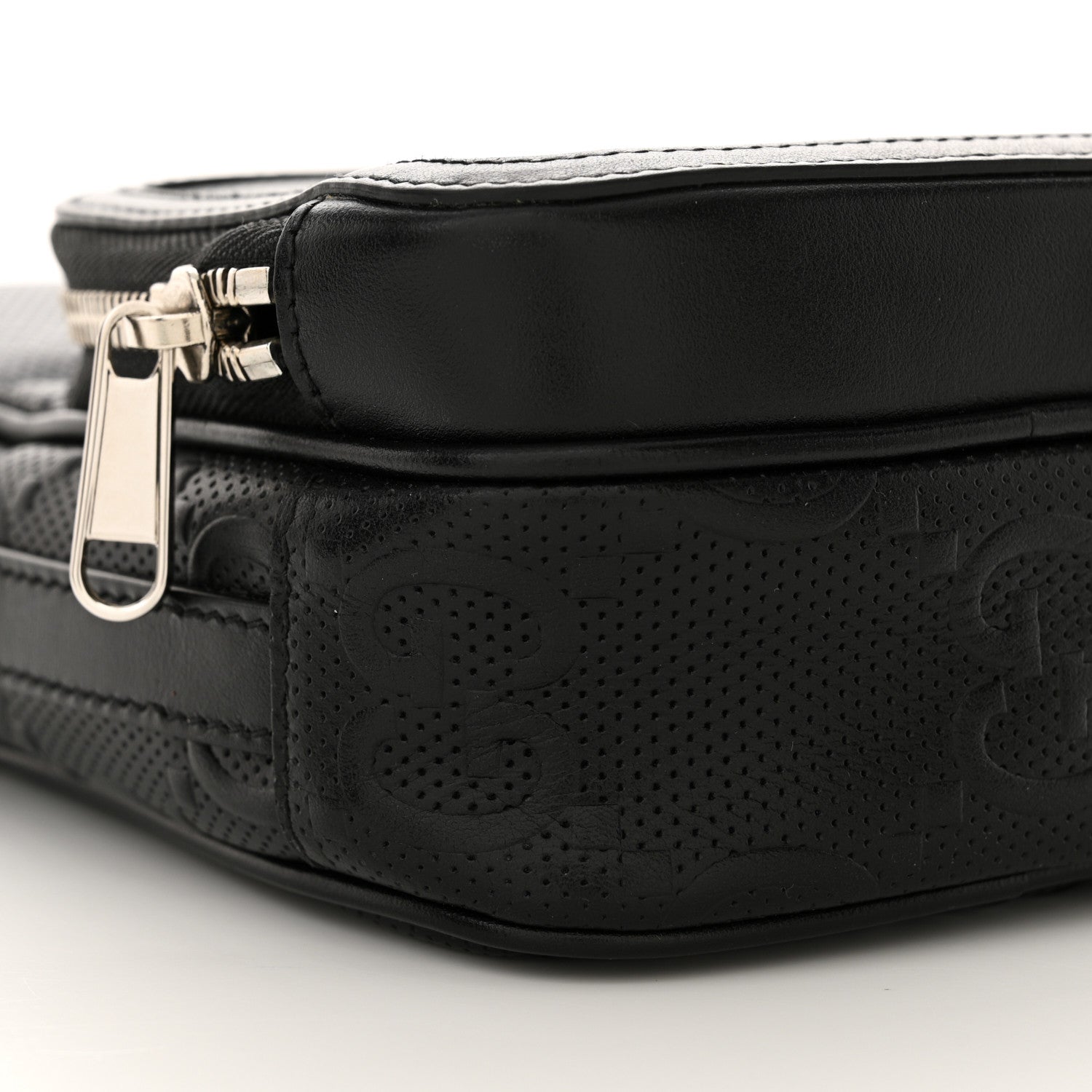 Gucci Calfskin GG Tennis Embossed Mini Double Zip Messenger Bag Black 9 of 12