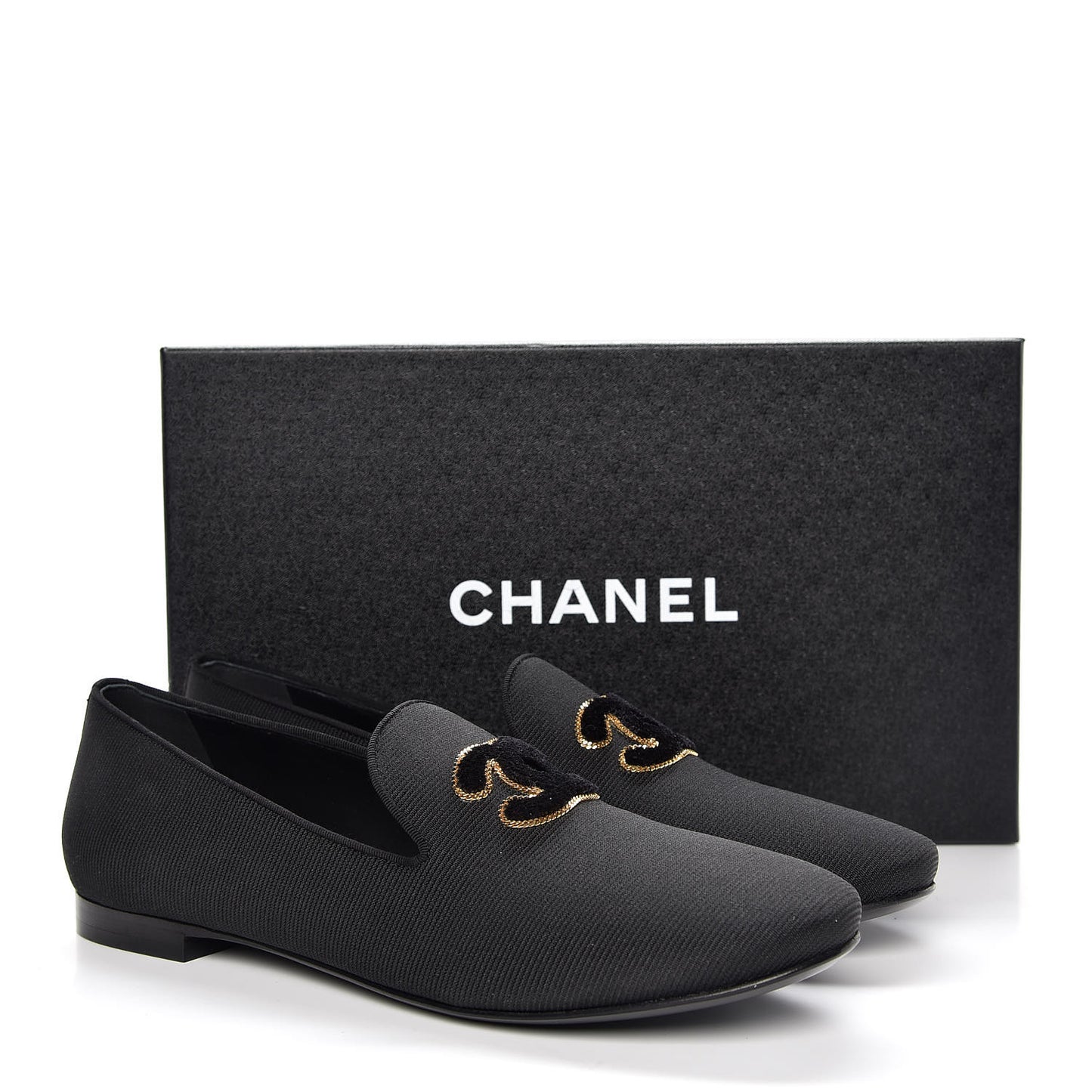 Stretch Fabric CC Moccasin Loafers 38 Black