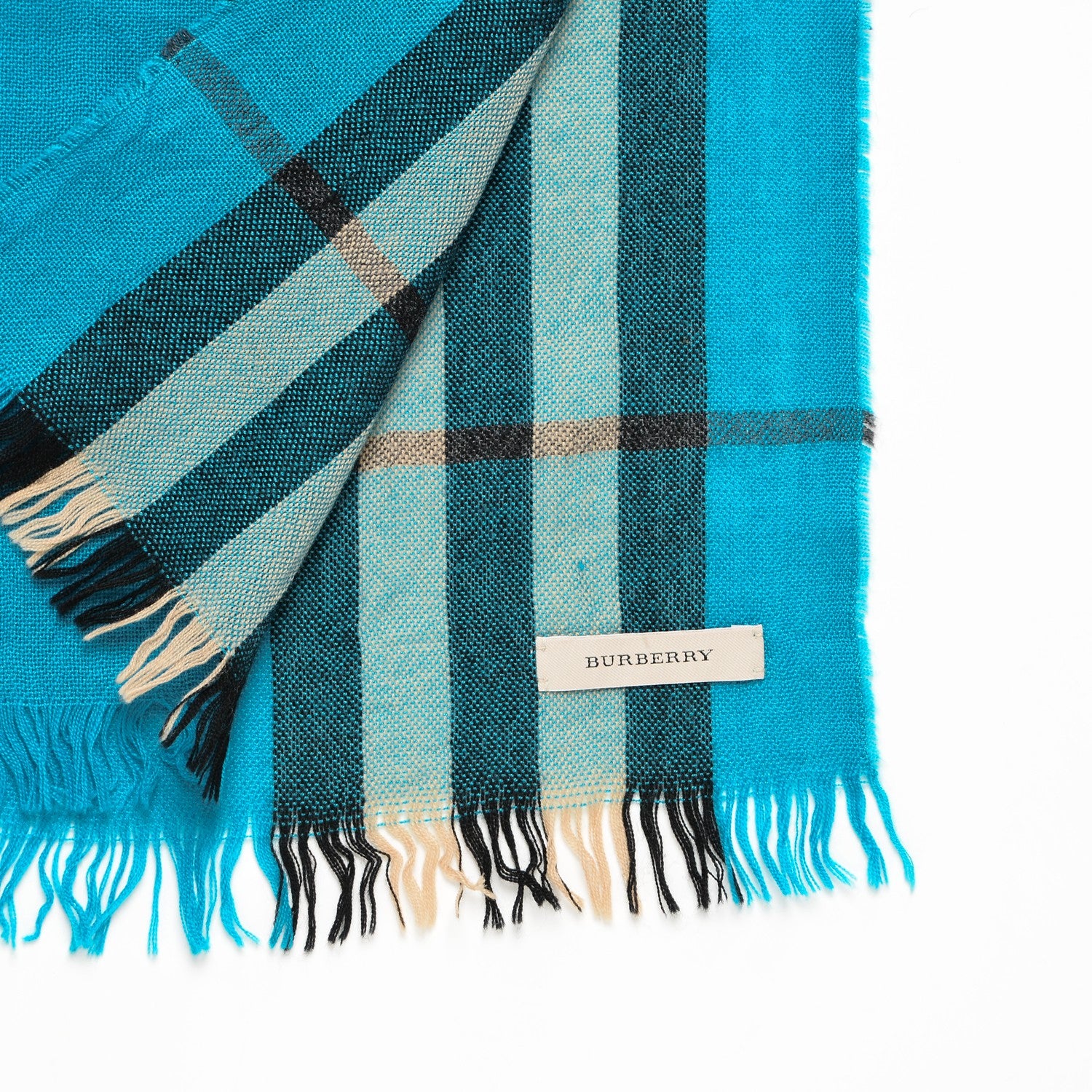 Burberry Giant Check Fringe Scarf Blue 4 of 4