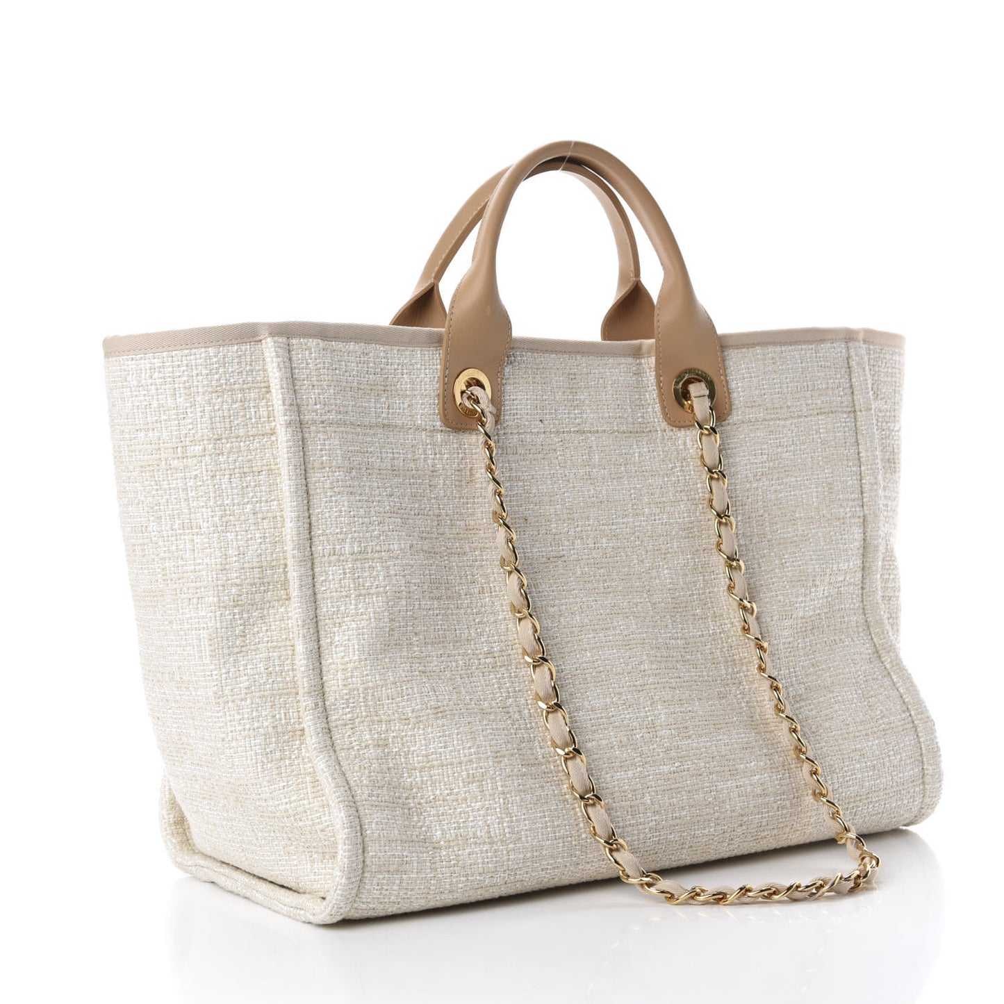 Mixed Fibers Calfskin Medium Deauville Tote Light Beige