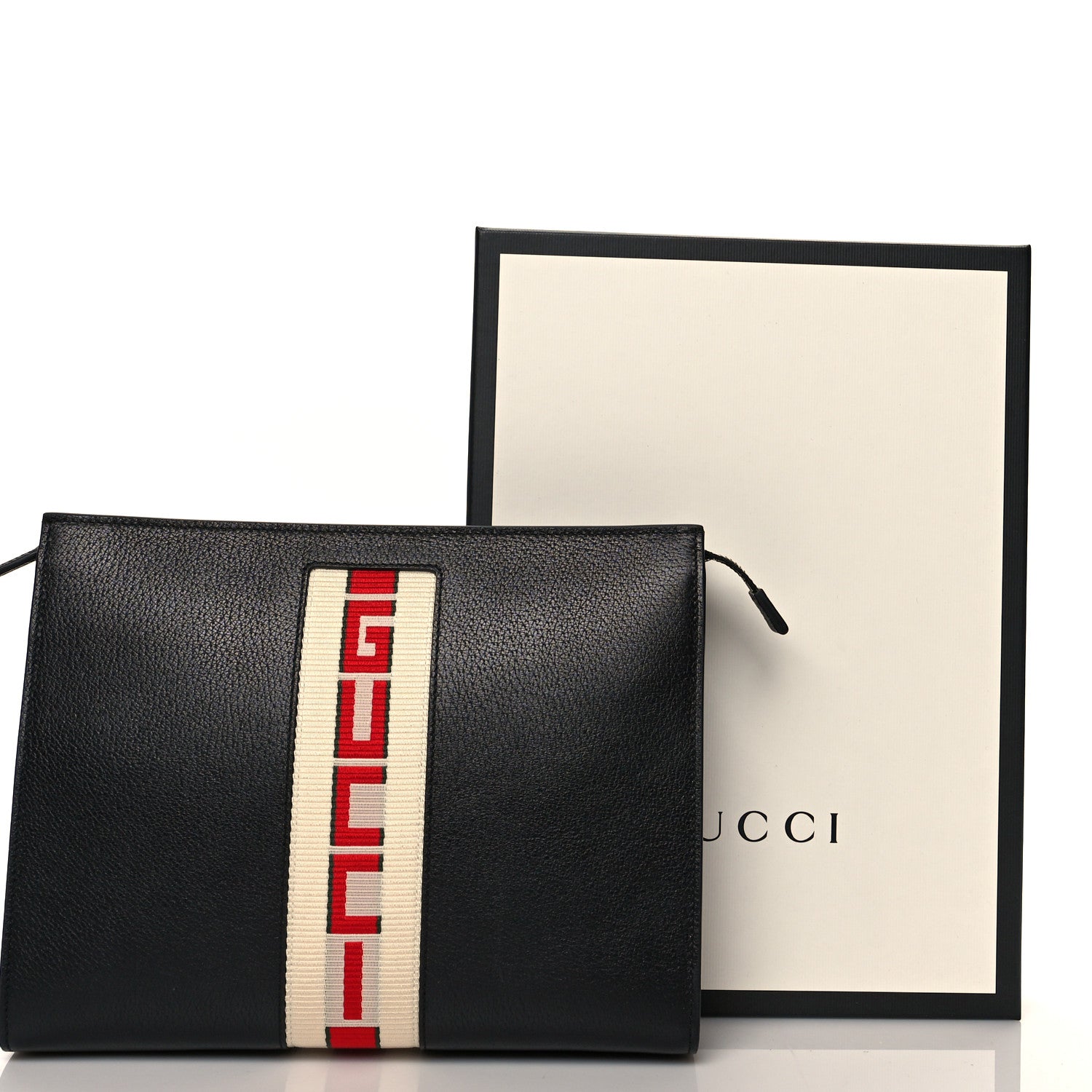 Gucci Textured Dollar Calfskin Nylon Gucci Stripe New Web Cosmetic Case Black Ecru Verde Rosso 11 of 11