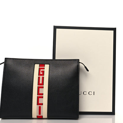Gucci Textured Dollar Calfskin Nylon Gucci Stripe New Web Cosmetic Case Black Ecru Verde Rosso 11 of 11