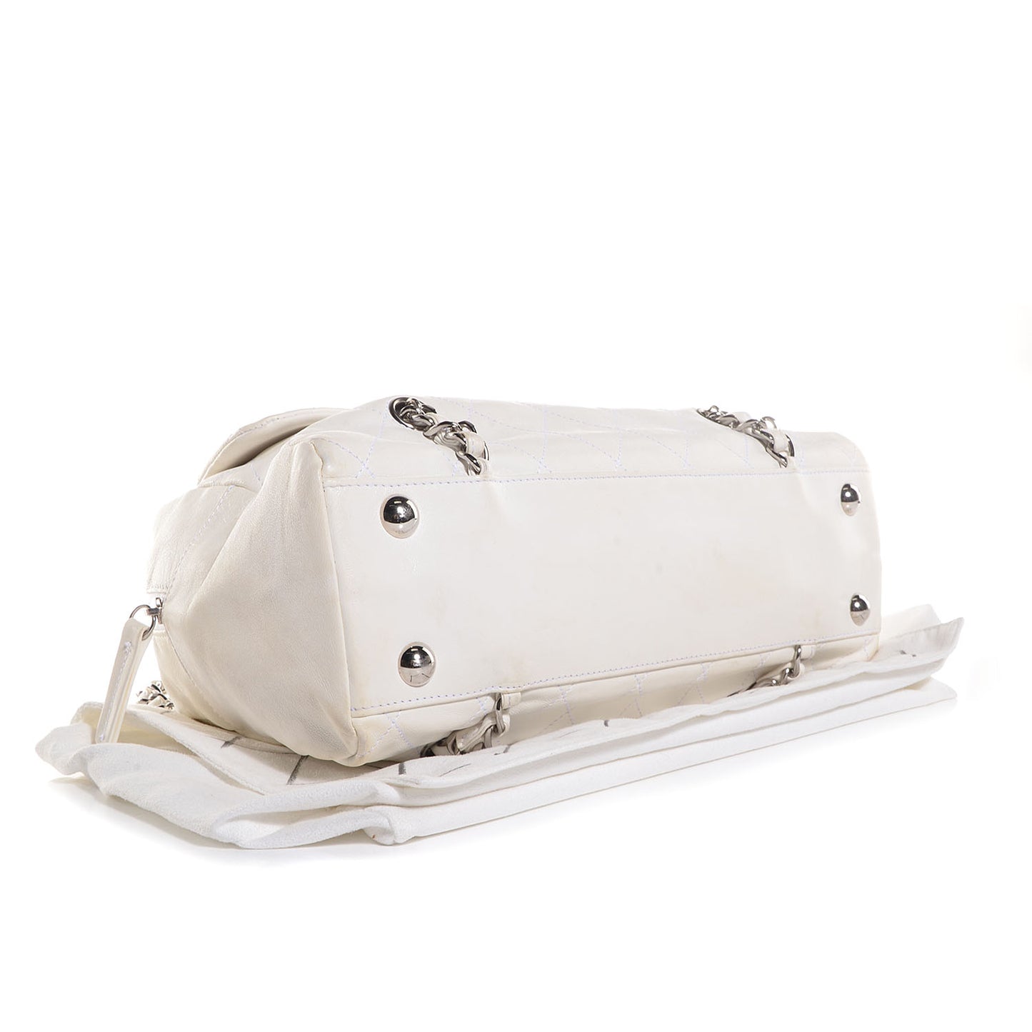 Lambskin Quilted Small Chain Around Tote White