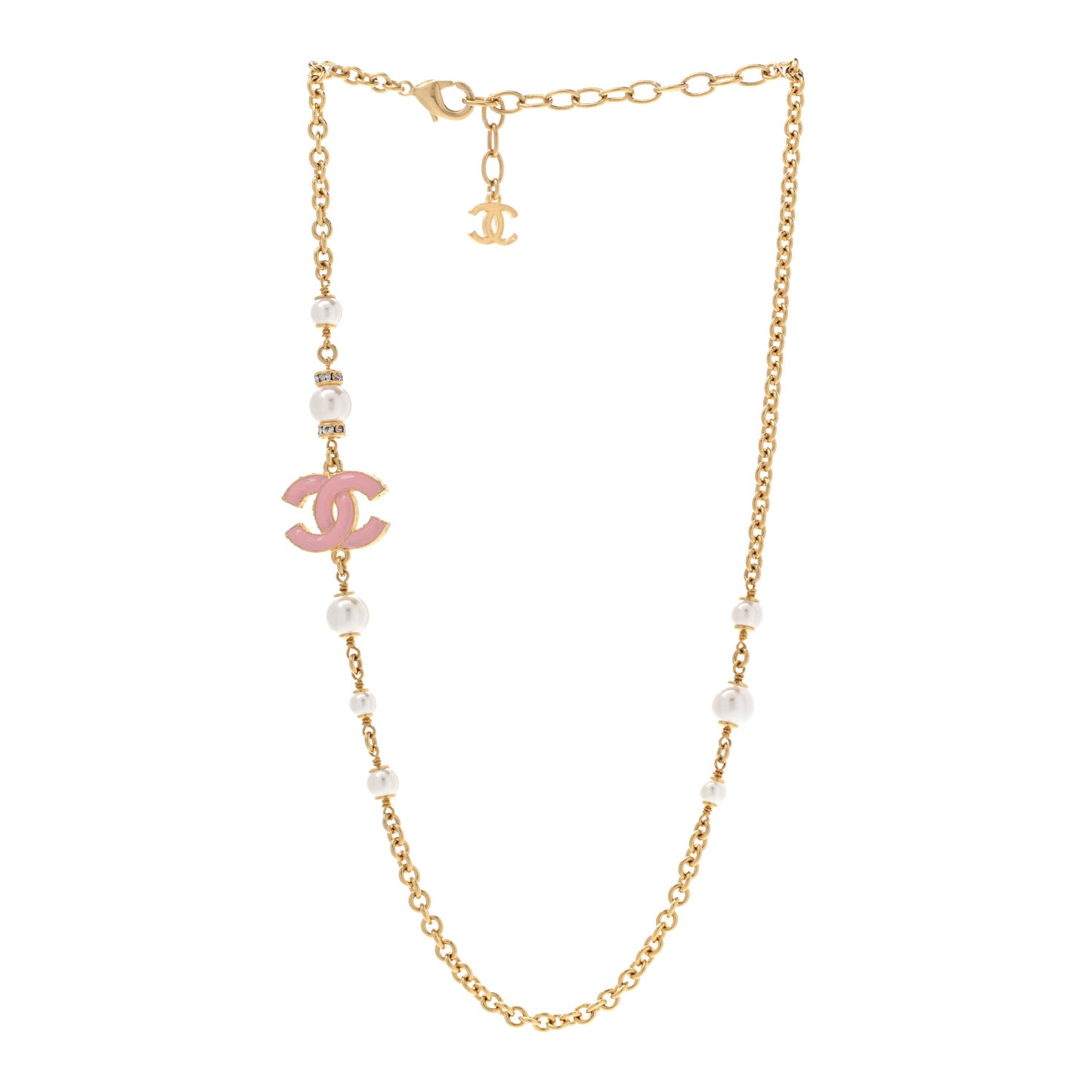 Pearl Bead Enamel CC Short Necklace Pink Gold