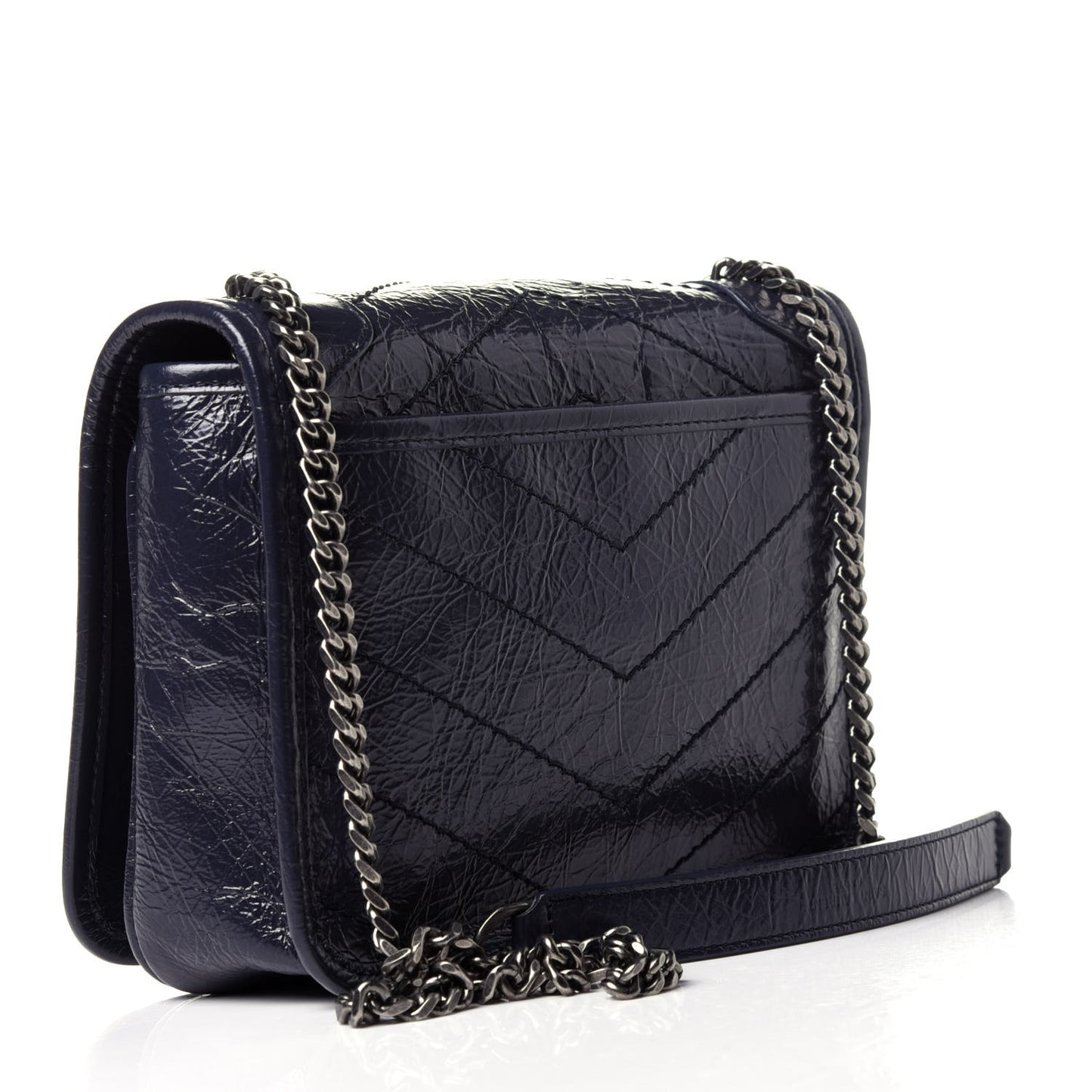 Crinkled Calfskin Matelasse Monogram Niki Chain Wallet Deep Marine