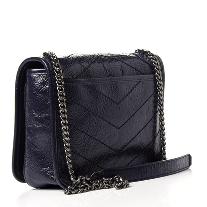 Saint Laurent Crinkled Calfskin Matelasse Monogram Niki Chain Wallet Deep Marine 2 of 10