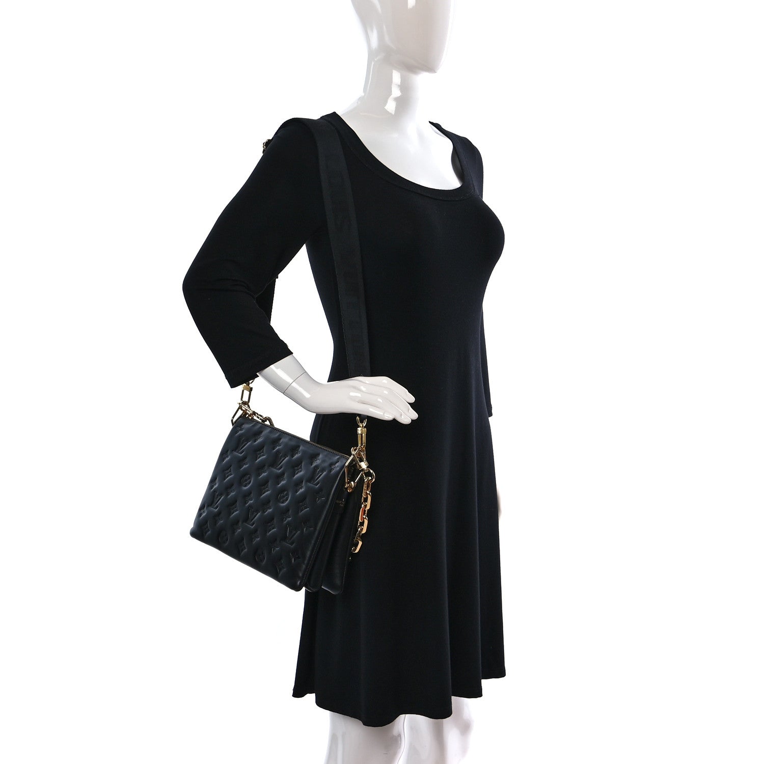 Louis Vuitton Lambskin Embossed Monogram Coussin PM Black 2 of 8