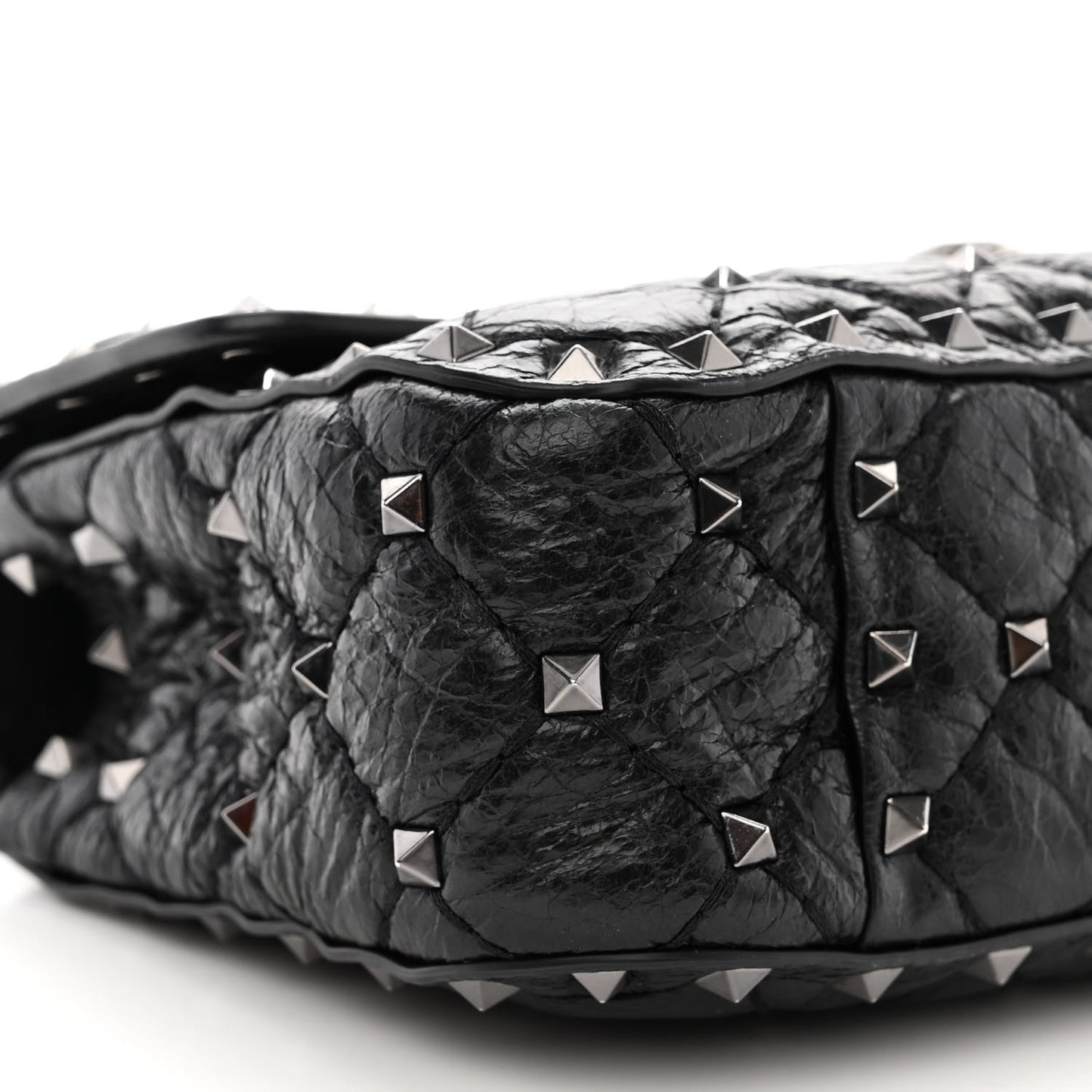 Craquele Nappa Small Rockstud Spike Shoulder Bag Black