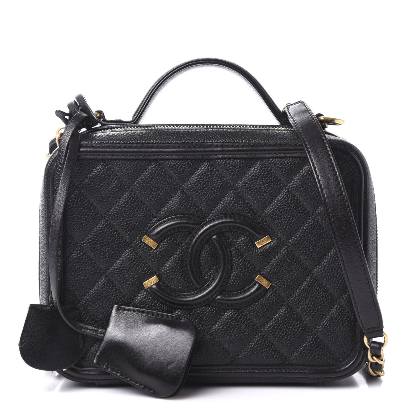 Caviar Quilted Medium CC Filigree Vanity Case Black