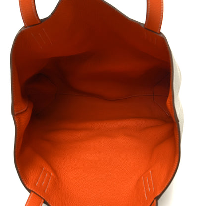 Hermes Taurillon Clemence Double Sens 36 Reversible Tote Gris Perle Orange 13 of 16