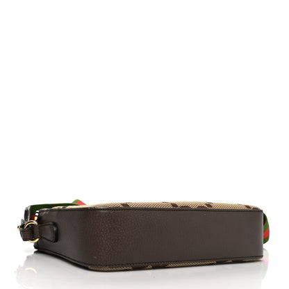 Gucci Monogram Jumbo GG Textured Dollar Calfskin Web Messenger Shoulder Bag Camel Ebony New Acero 4 of 15