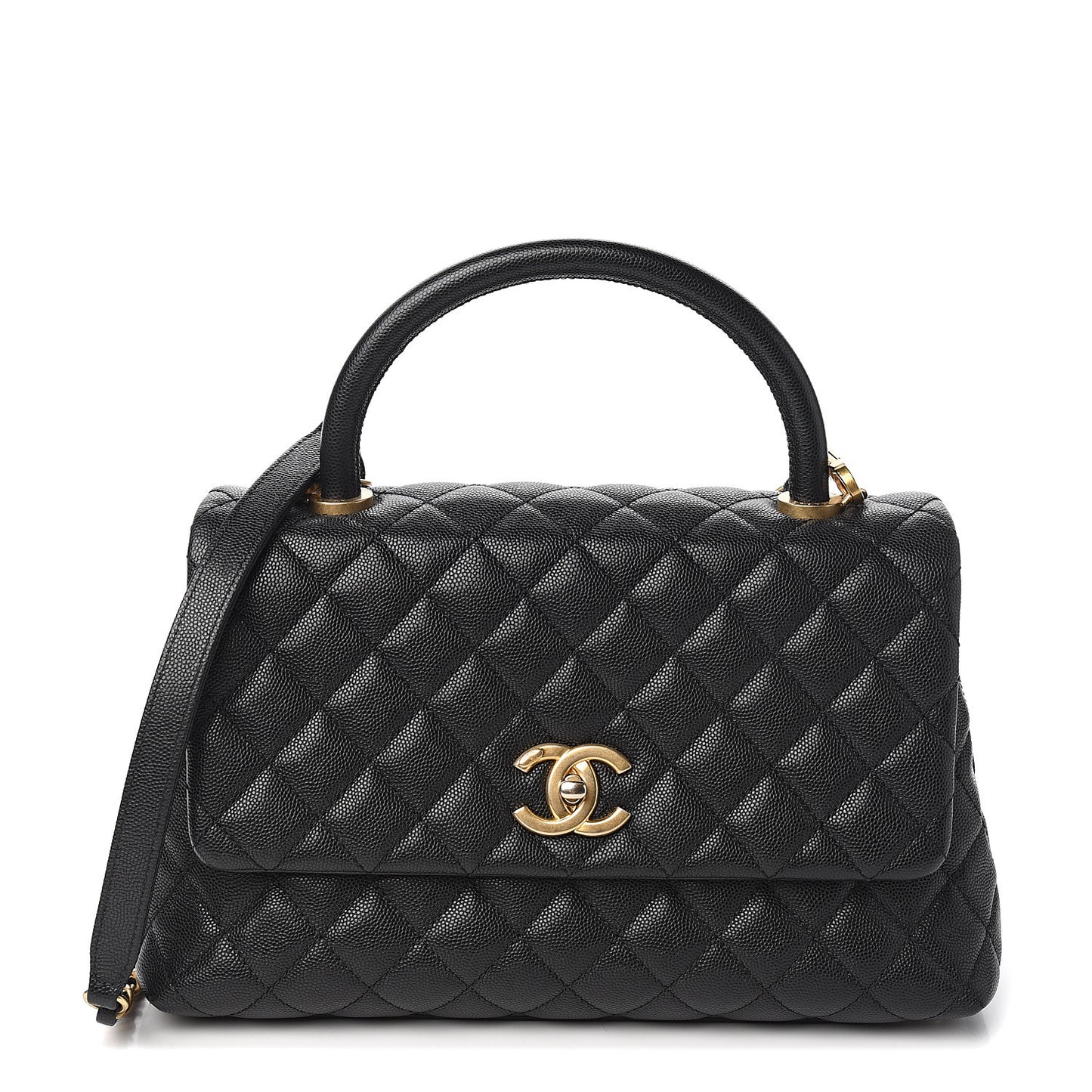 Caviar Quilted Small Coco Handle Flap Black