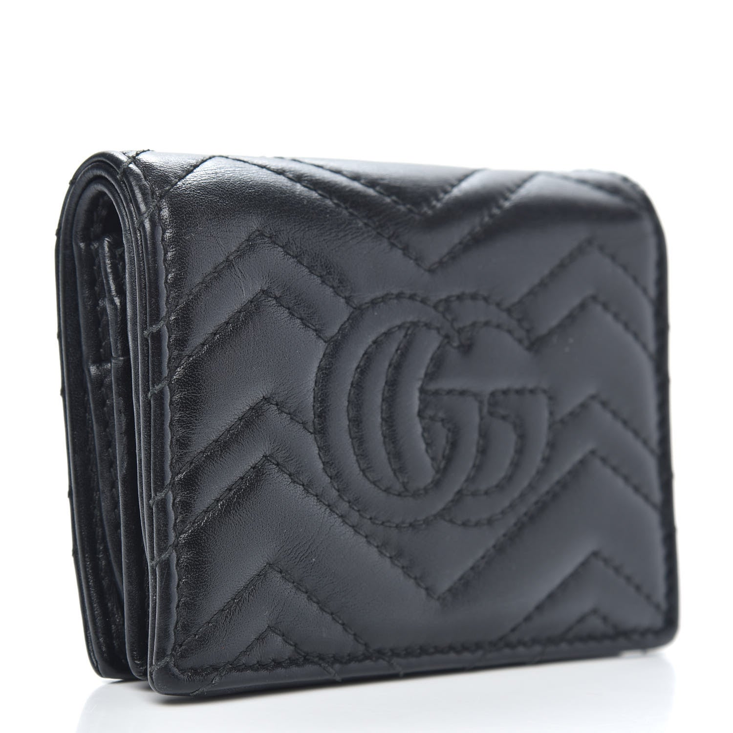 Gucci Calfskin Matelasse GG Marmont Card Case Wallet Black 3 of 9