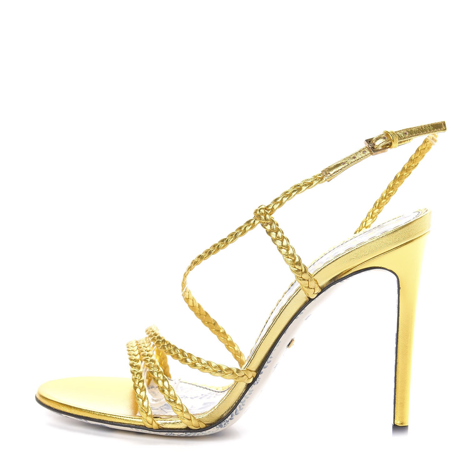 Gucci Metallic Nappa Braided Haines High Heel Sandals 38 Gold 1 of 10