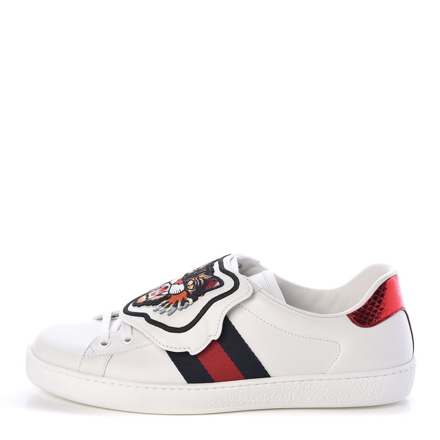 Gucci Calfskin Ayers Web Angry Cat Embroidered Mens Ace Sneakers 8.5 White 1 of 9