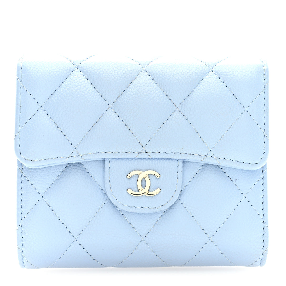 Caviar Quilted Compact Flap Wallet Light Blue