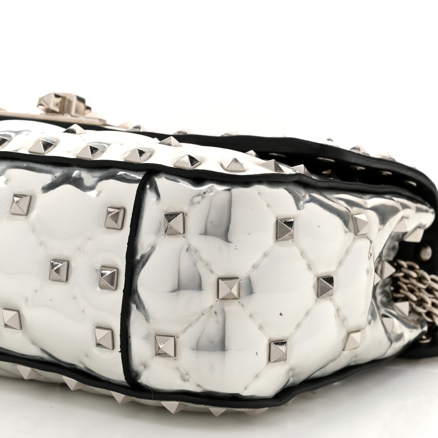 Valentino Garavani Metallic Patent Quilted Small Rockstud Spike Shoulder Bag Silver 9 of 9