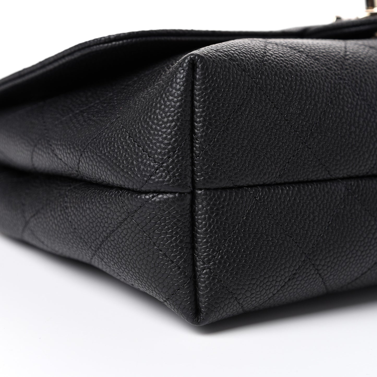 Grained Calfskin Stitched Medium Flap Black
