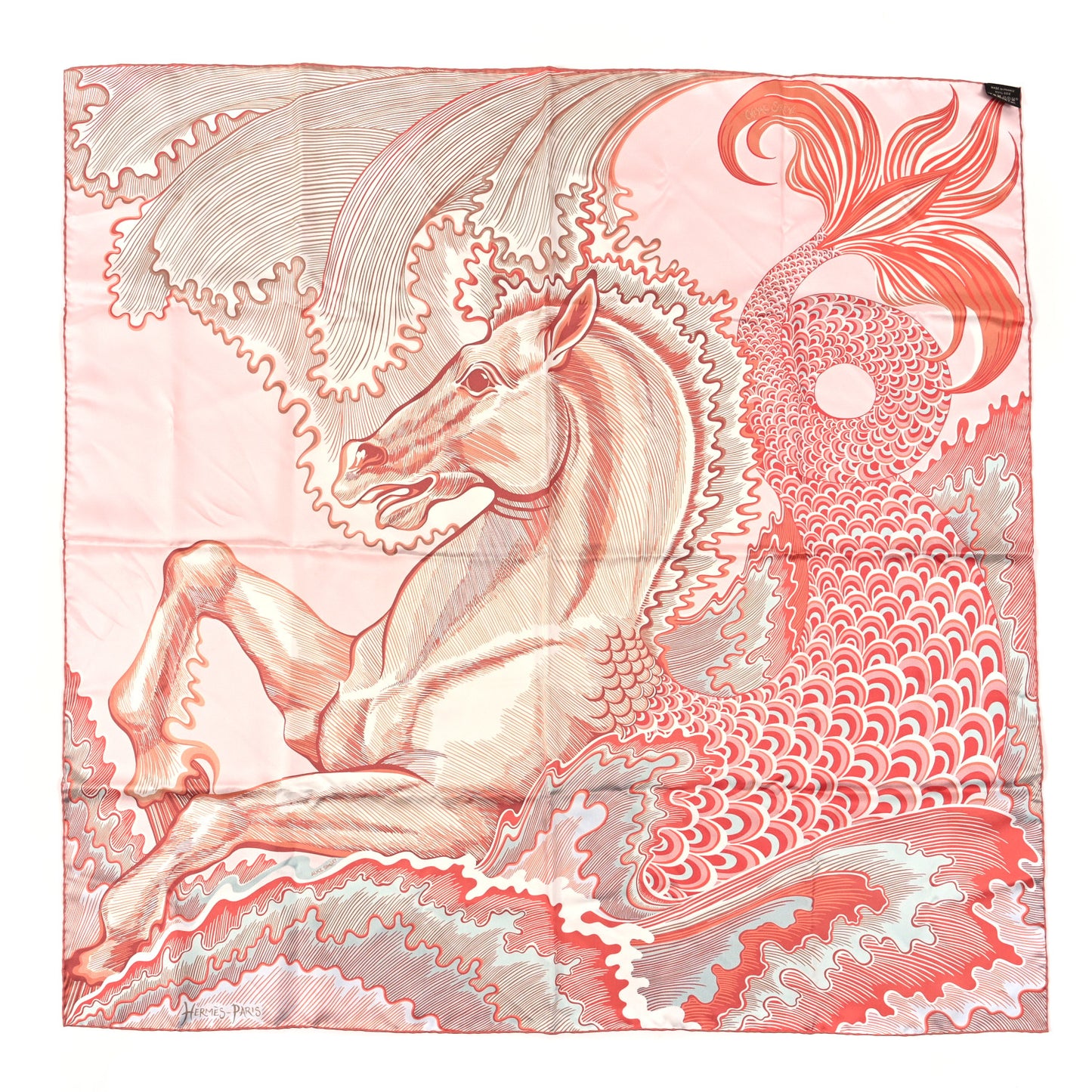 Silk Cheval Sirene Double Face 90 Rose Poudre Vert Corail