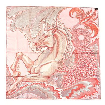 Hermes Silk Cheval Sirene Double Face 90 Rose Poudre Vert Corail 4 of 4