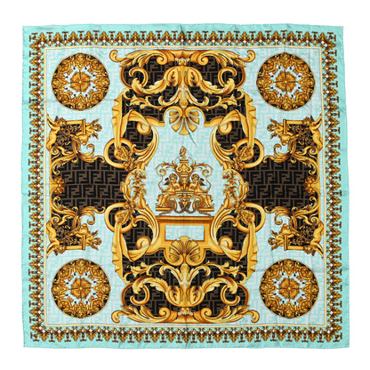 Fendi X VERSACE Silk FF Baroque Foulard Scarf Gold 1 of 3