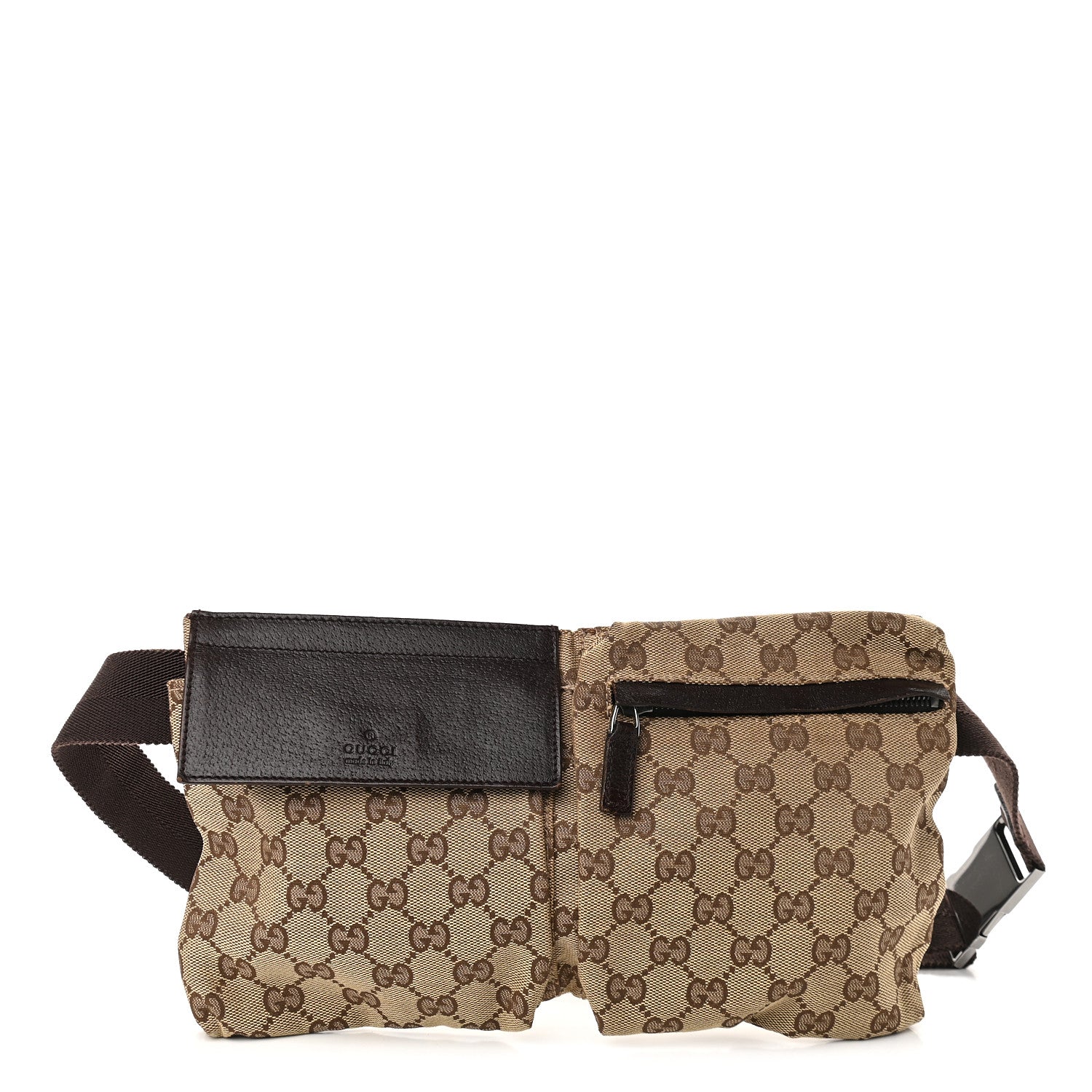 Gucci GG Monogram Double Pocket Belt Bag Dark Brown 1 of 9