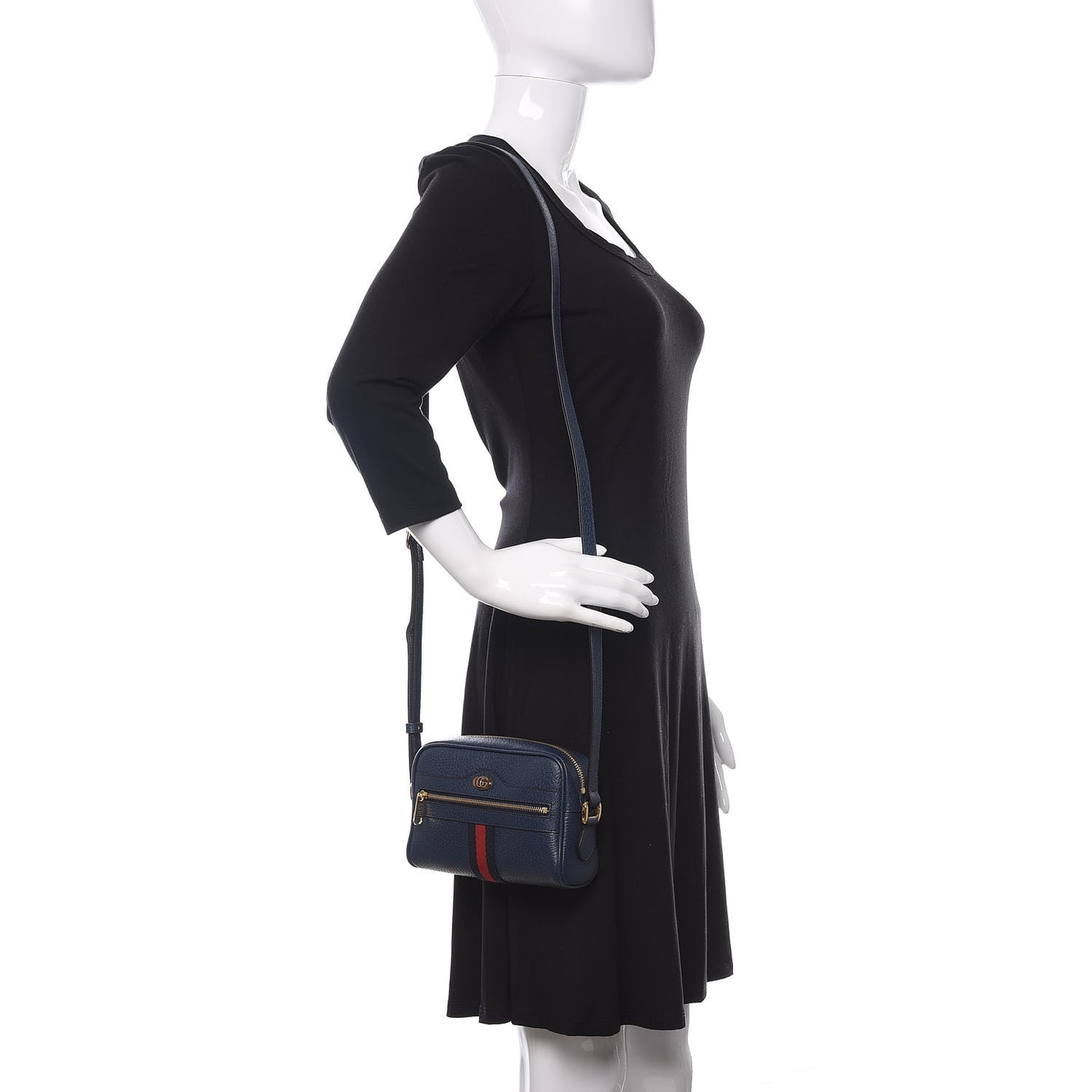 Textured Calfskin Web Mini Ophidia Shoulder Bag Blue Agata