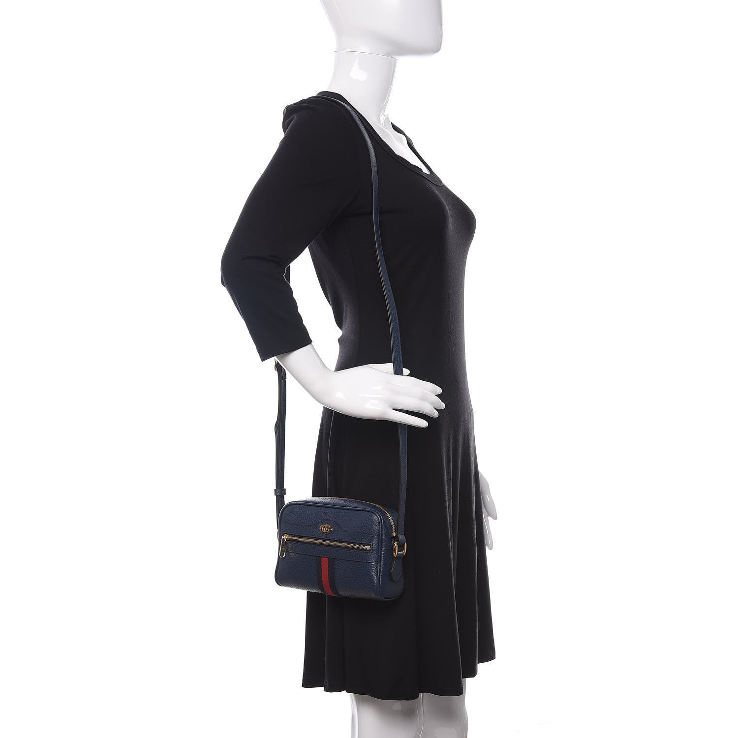 Gucci Textured Calfskin Web Mini Ophidia Shoulder Bag Blue Agata 2 of 11