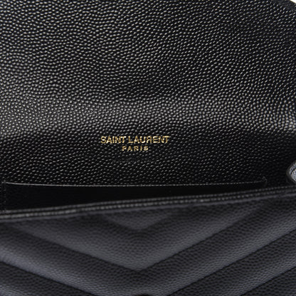 Saint Laurent Grain De Poudre Matelasse Chevron Small Monogram Envelope Wallet Black 6 of 7