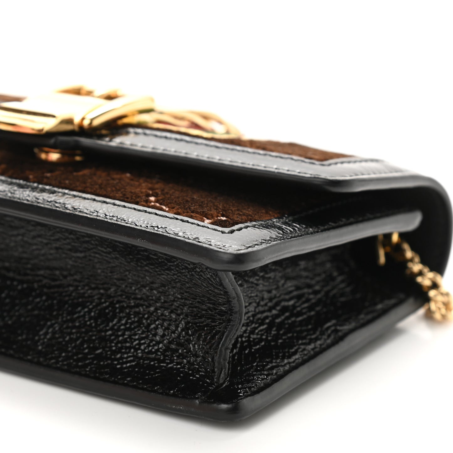 Velvet GG Monogram Super Mini Sylvie Chain Shoulder Bag Brown