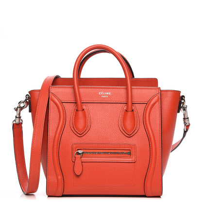 Celine Drummed Calfskin Nano Luggage Vermillion 1 of 8