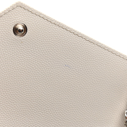Saint Laurent Grain De Poudre Matelasse Chevron Monogram Envelope Chain Wallet Optical White 13 of 16