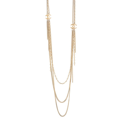 Chanel Baguette Crystal Gripoix Poured Glass CC Multi Strand Chain Necklace Light Gold 1 of 3