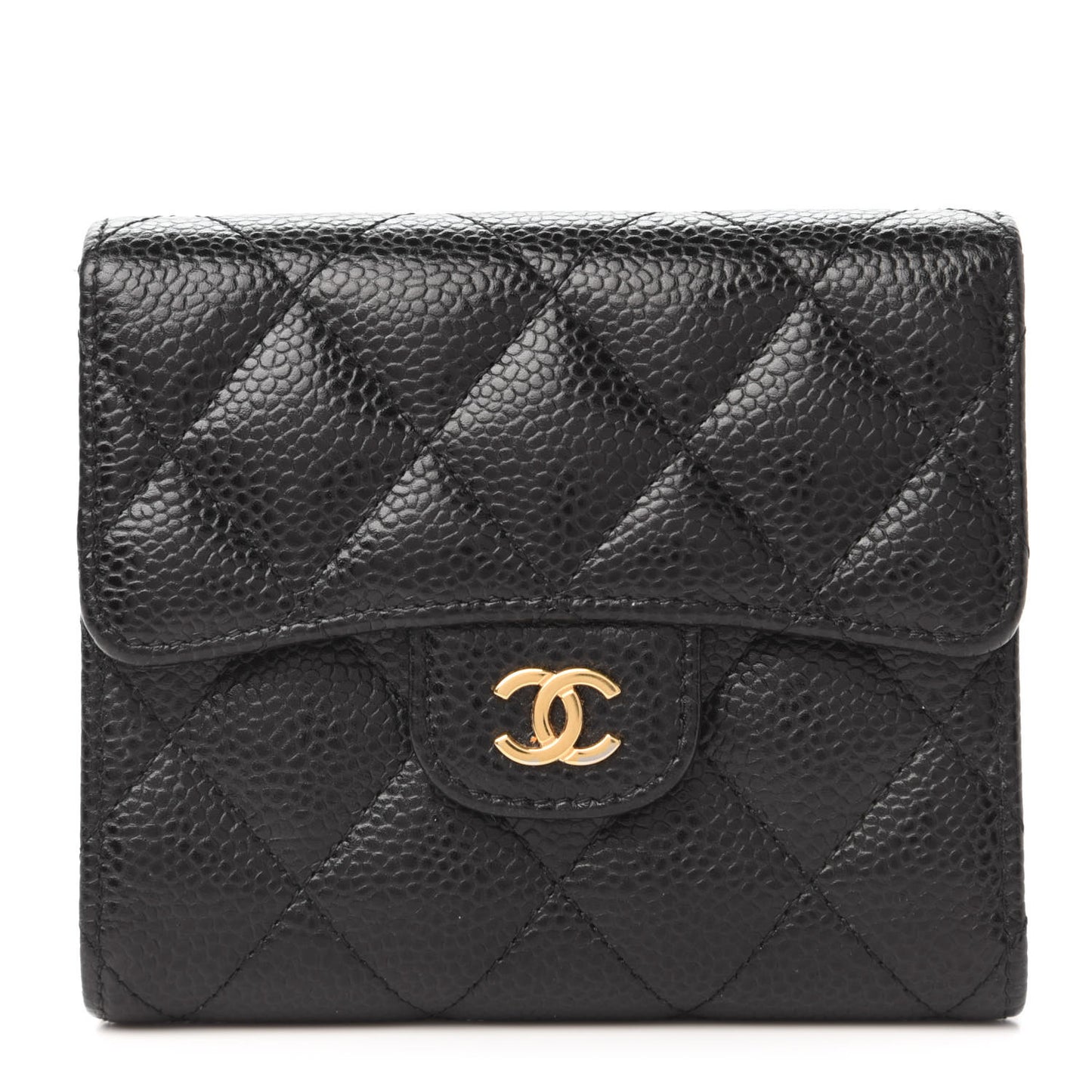 Caviar Quilted Compact Flap Wallet Black
