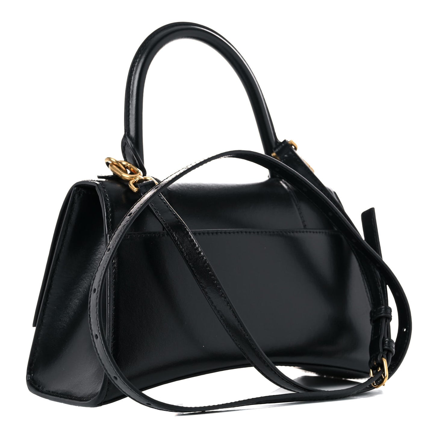 Shiny Box Calfskin Small Hourglass Top Handle Bag Black