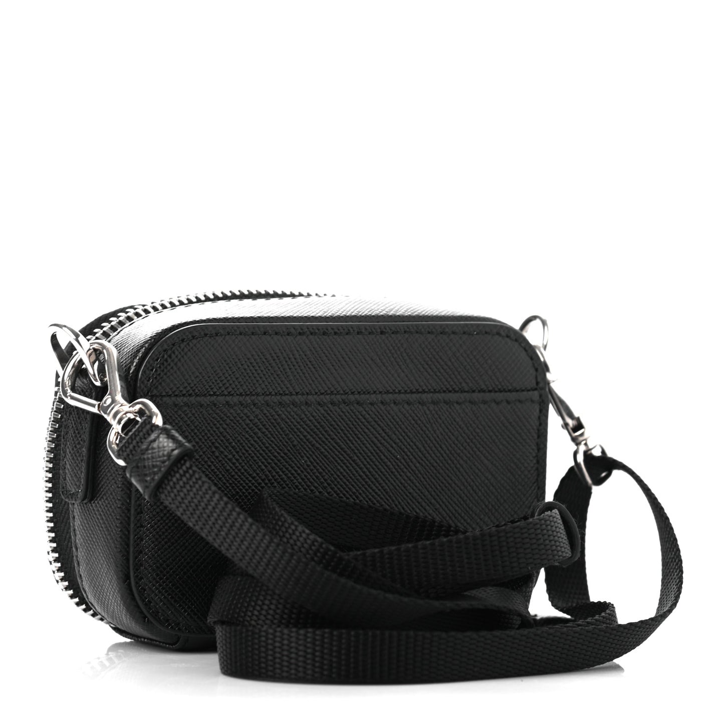 Saffiano Travel Metal Triangle Logo Mini Pouch Shoulder Bag Black
