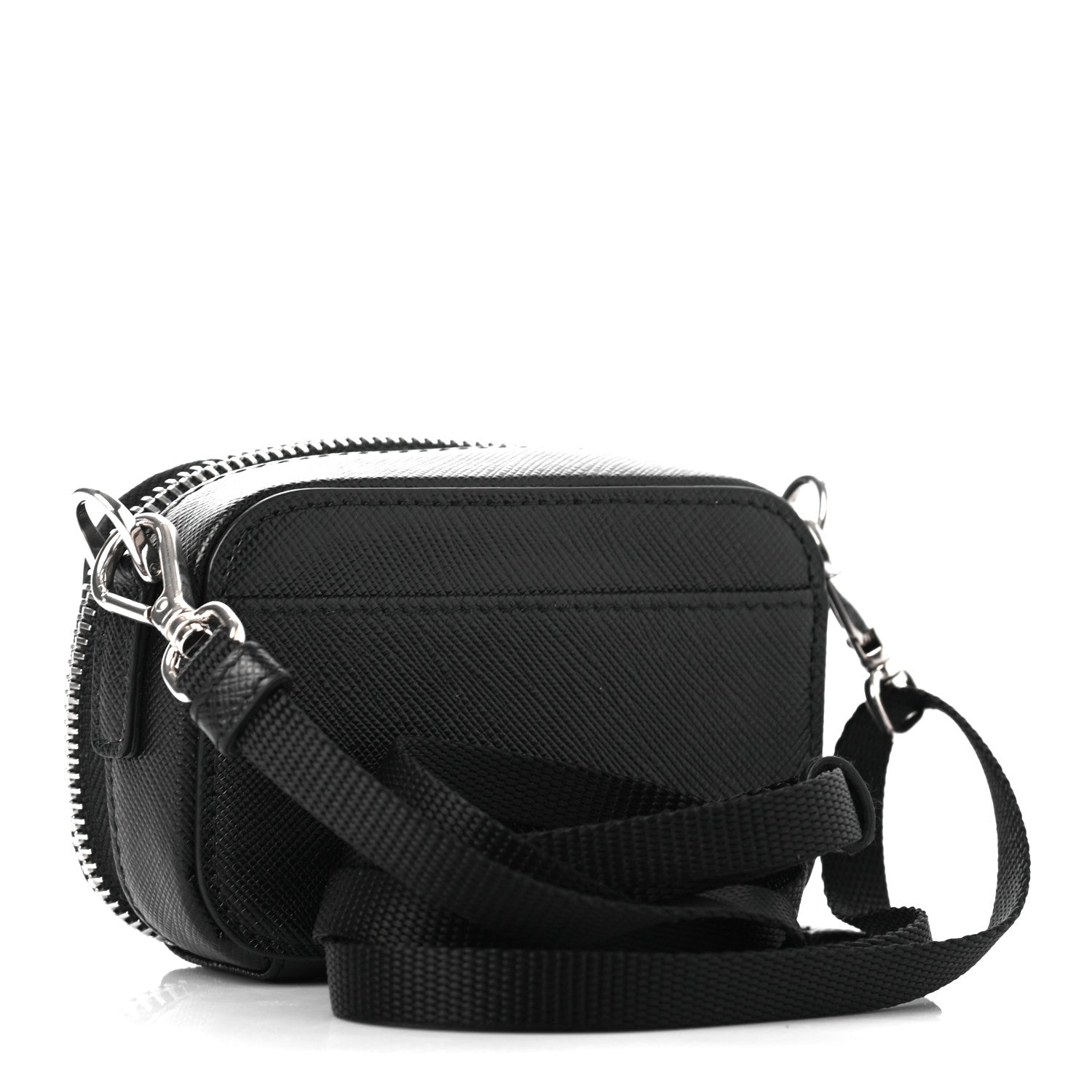 Prada Saffiano Travel Metal Triangle Logo Mini Pouch Shoulder Bag Black 3 of 6