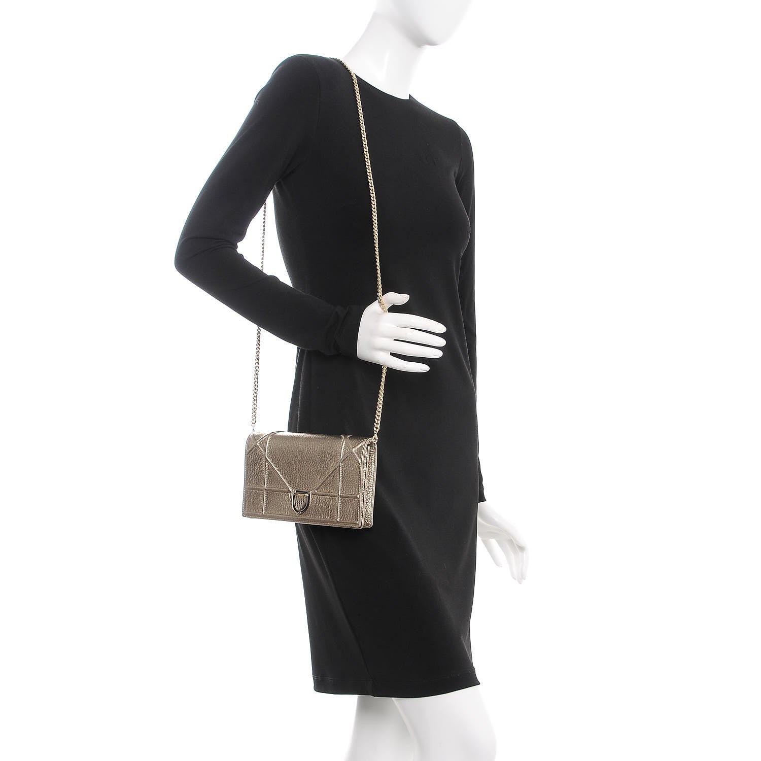 Christian Dior Metallic Grained Calfskin Diorama Wallet on Chain Pouch Light Gold 2 of 10