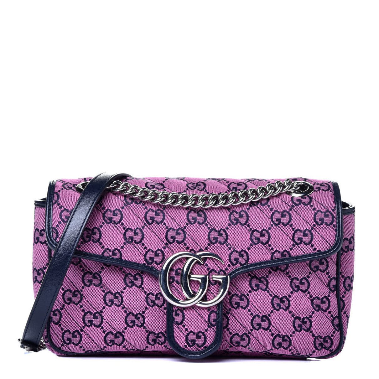 Gucci Monogram Multicolor Matelasse Diagonal Small GG Marmont Shoulder Bag Pink Blue 1 of 10