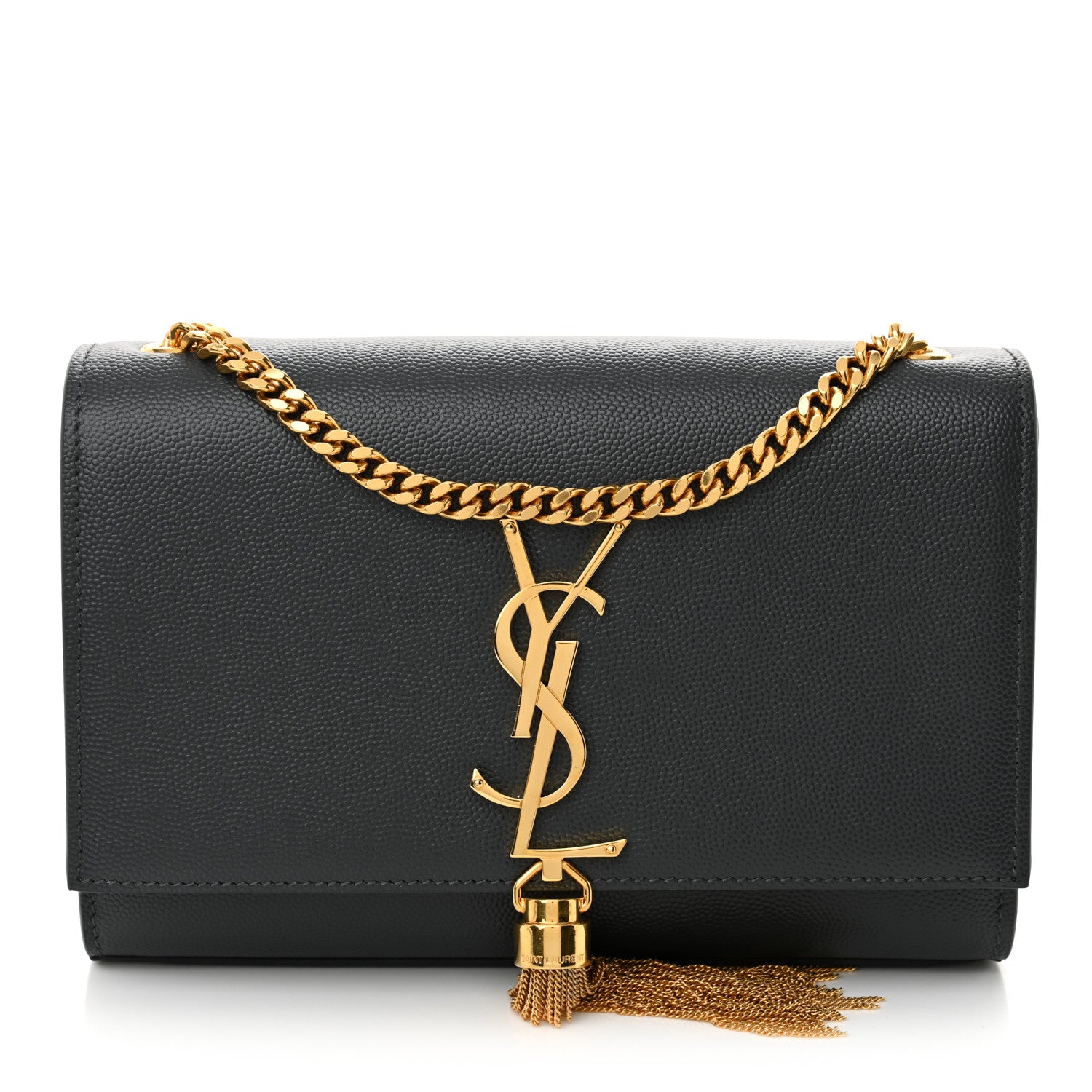 Saint Laurent Grain De Poudre Small Classic Monogram Kate Tassel Satchel Dark Smog 1 of 10