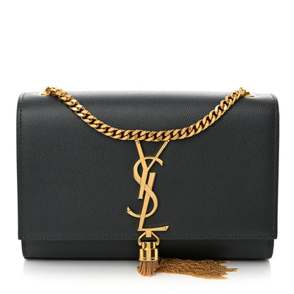 Saint Laurent Grain De Poudre Small Classic Monogram Kate Tassel Satchel Dark Smog 1 of 10