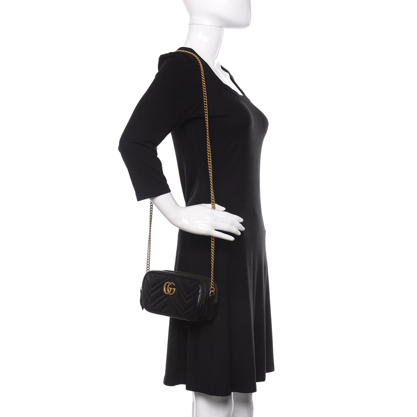 Calfskin Matelasse Mini GG Marmont Chain Crossbody Bag Black